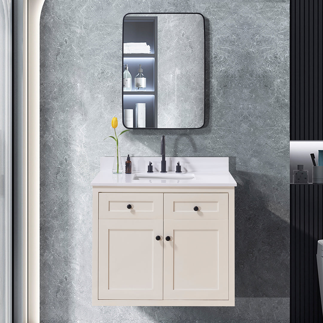 Andalo Composite Stone Vanity Top in Snow White with White Sink