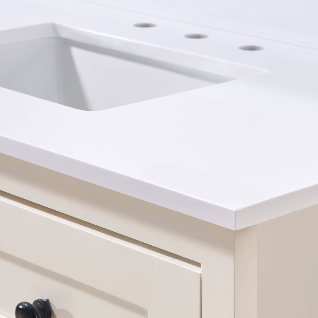 Andalo Composite Stone Vanity Top in Snow White with White Sink