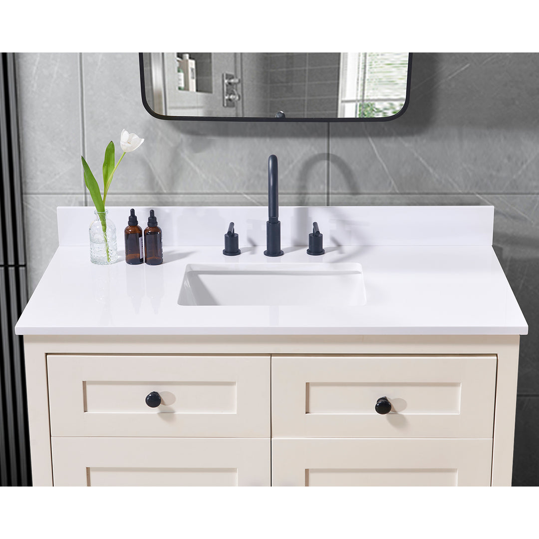 Andalo Composite Stone Vanity Top in Snow White with White Sink