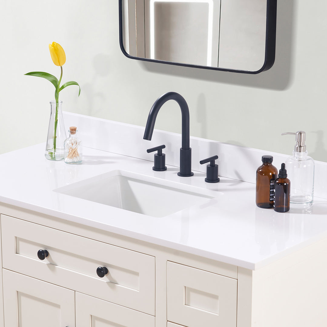 Andalo Composite Stone Vanity Top in Snow White with White Sink