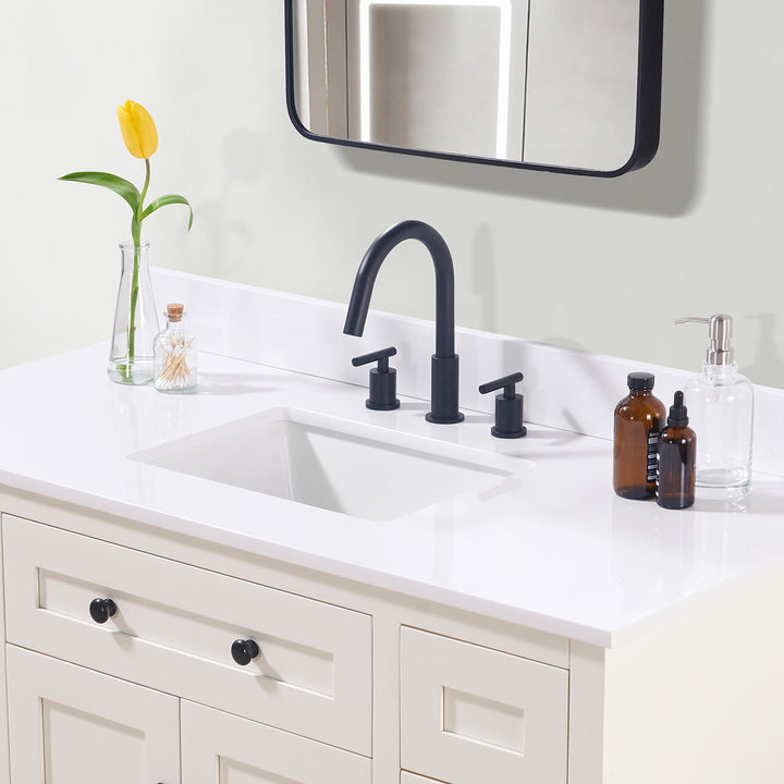 Andalo Composite Stone Vanity Top in Snow White with White Sink