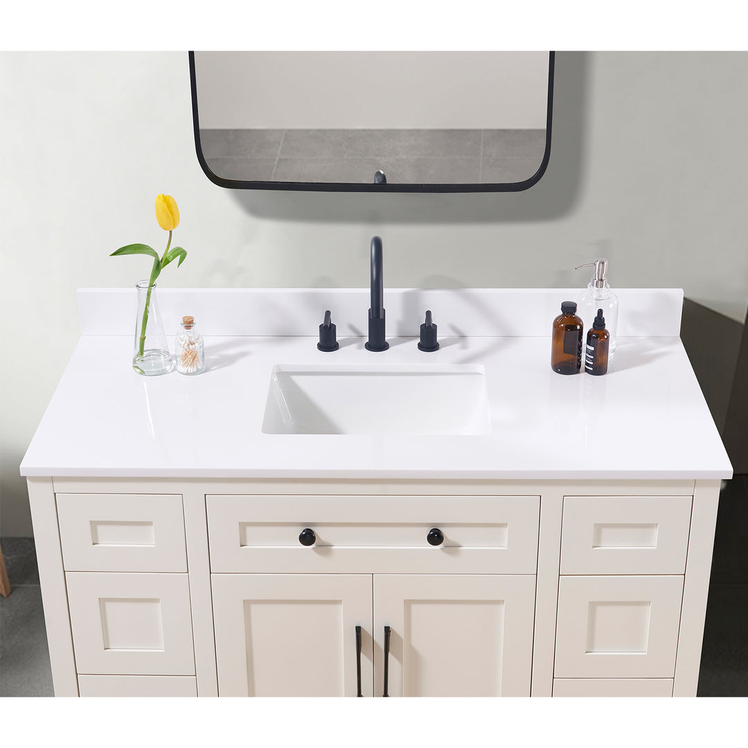 Andalo Composite Stone Vanity Top in Snow White with White Sink