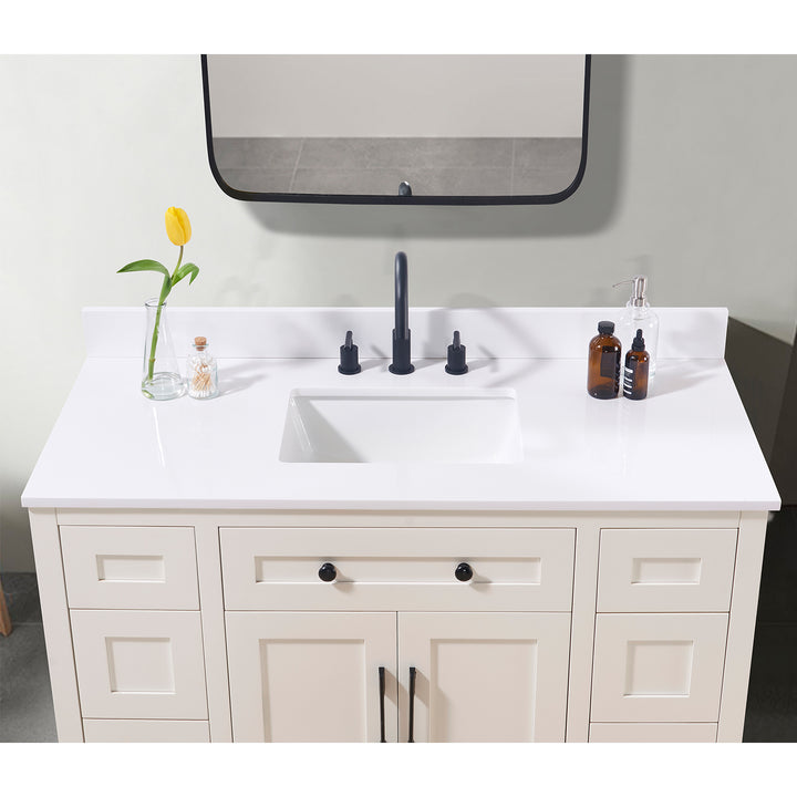 Andalo Composite Stone Vanity Top in Snow White with White Sink