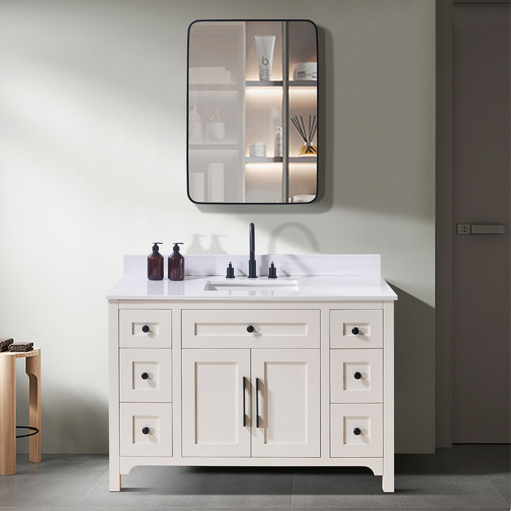 Andalo Composite Stone Vanity Top in Snow White with White Sink