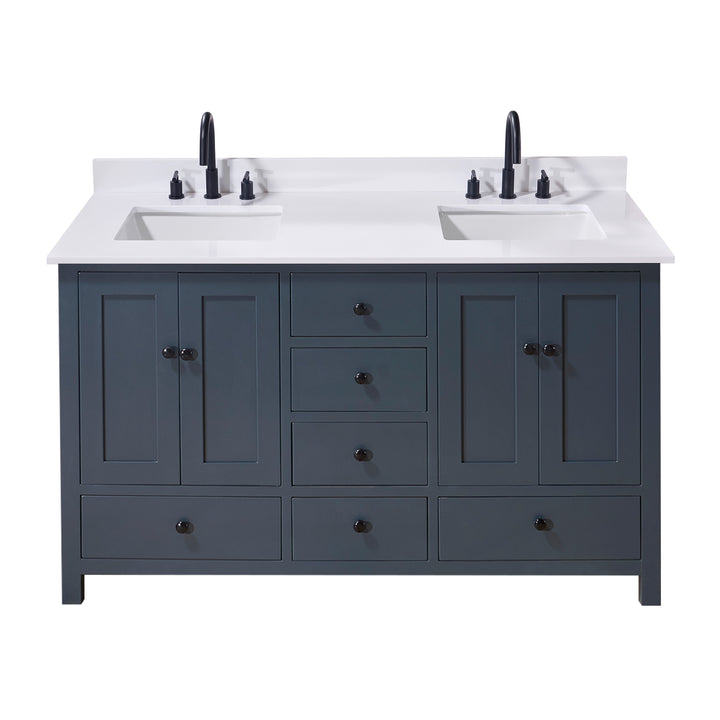 Andalo Composite Stone Vanity Top in Snow White with Double White Sink