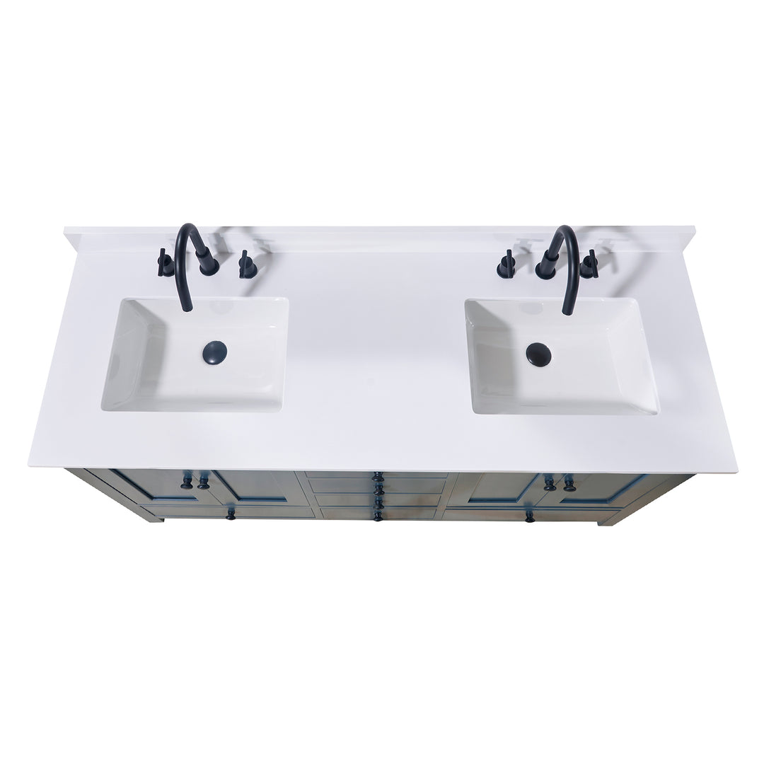Andalo Composite Stone Vanity Top in Snow White with Double White Sink