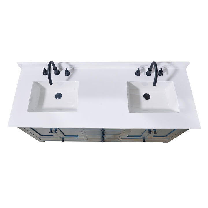Andalo Composite Stone Vanity Top in Snow White with Double White Sink