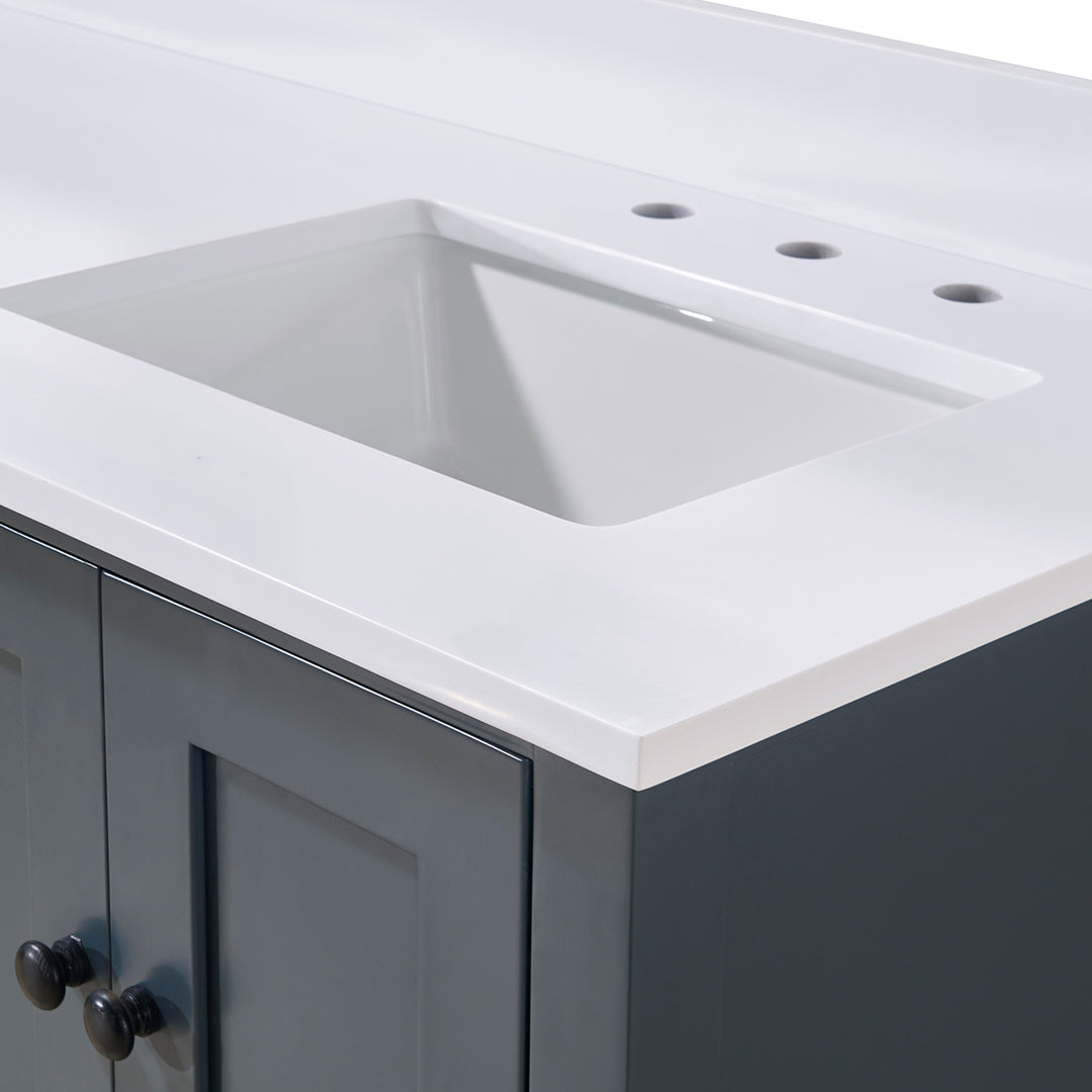 Andalo Composite Stone Vanity Top in Snow White with Double White Sink