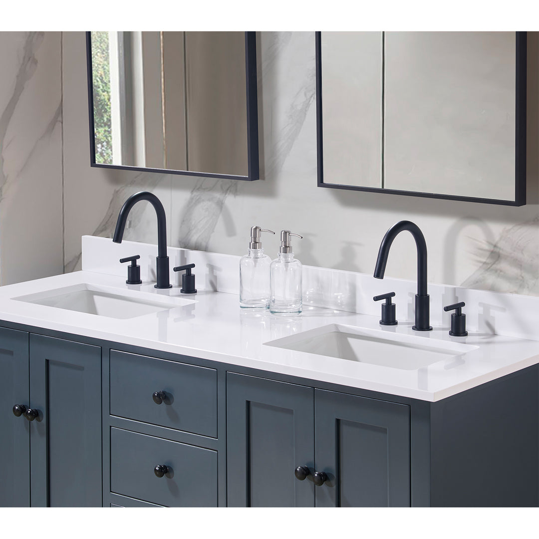 Andalo Composite Stone Vanity Top in Snow White with Double White Sink