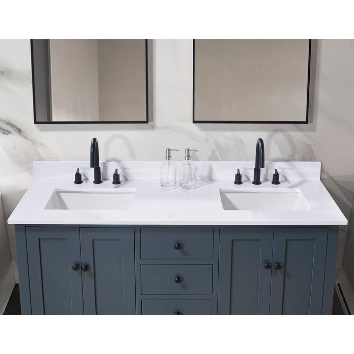 Andalo Composite Stone Vanity Top in Snow White with Double White Sink