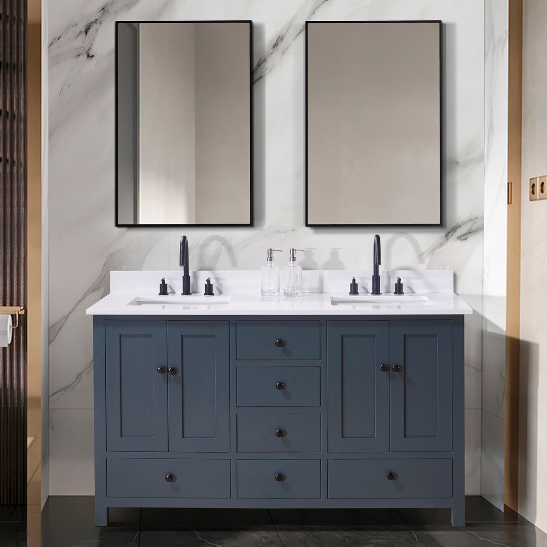 Andalo Composite Stone Vanity Top in Snow White with Double White Sink