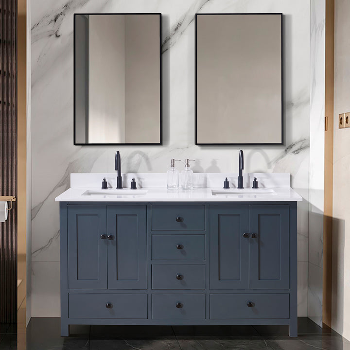 Andalo Composite Stone Vanity Top in Snow White with Double White Sink