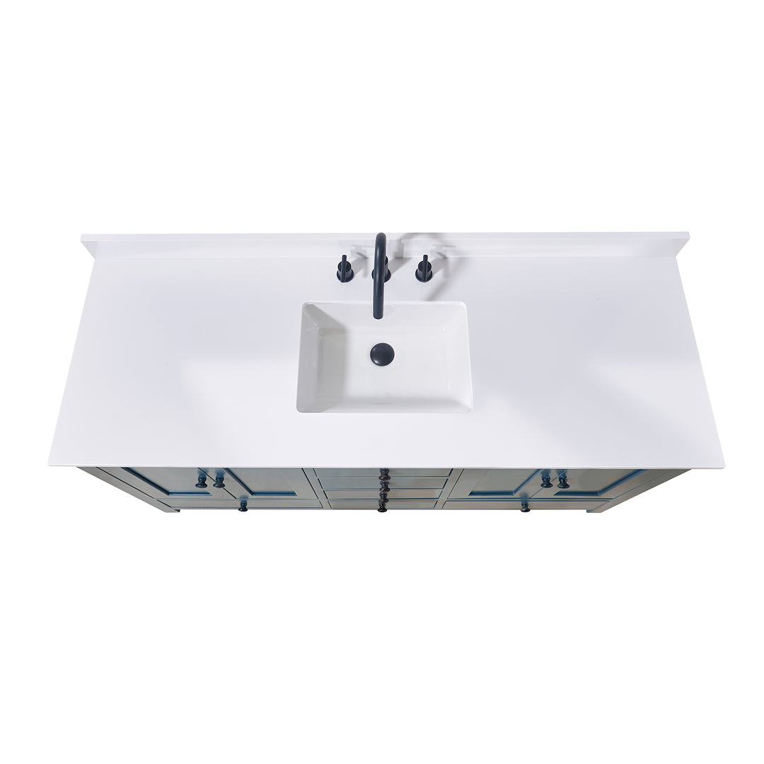 Andalo Composite Stone Vanity Top in Snow White with Single White Sink