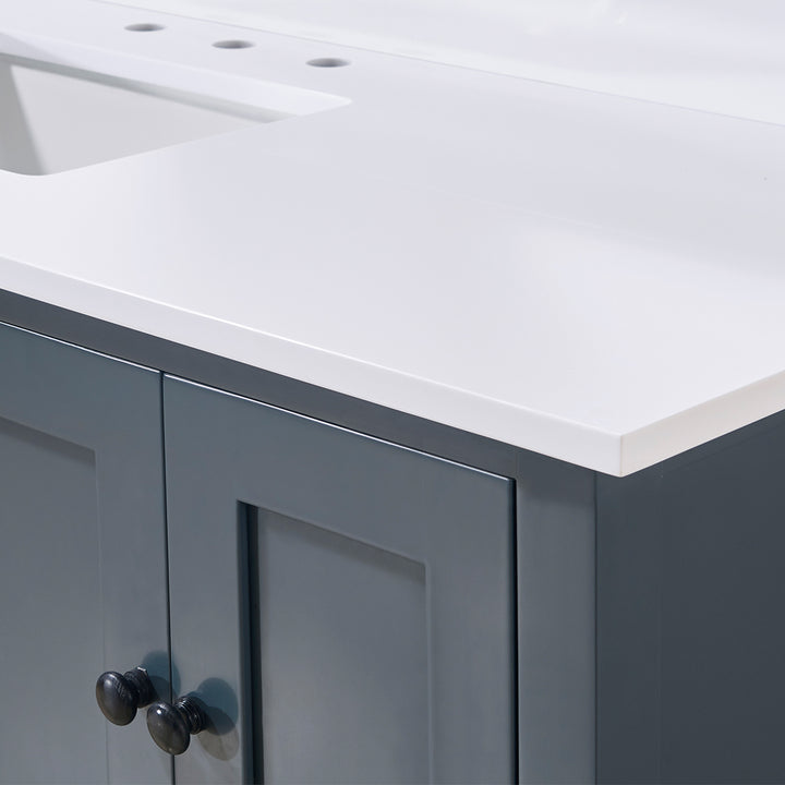 Andalo Composite Stone Vanity Top in Snow White with Single White Sink