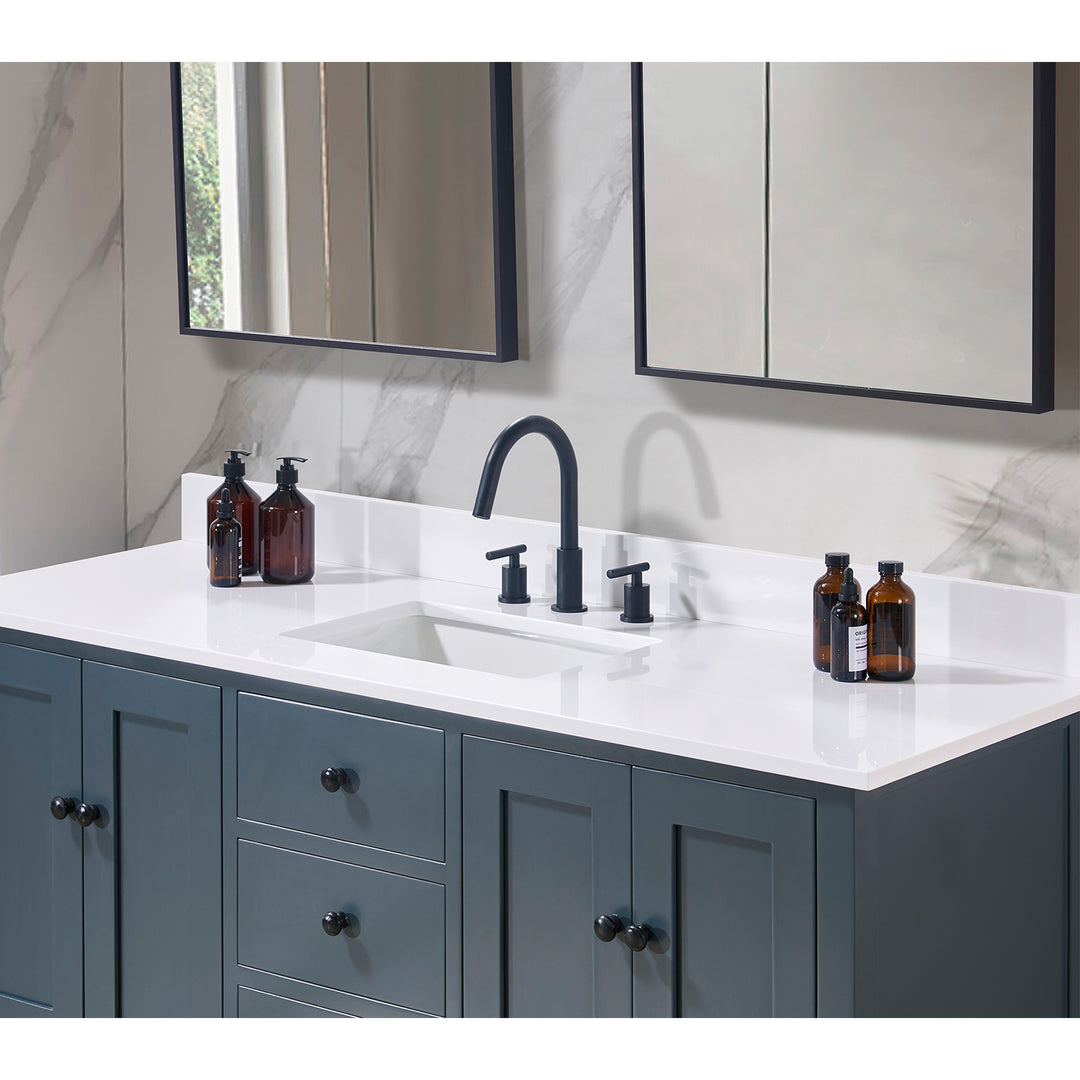 Andalo Composite Stone Vanity Top in Snow White with Single White Sink