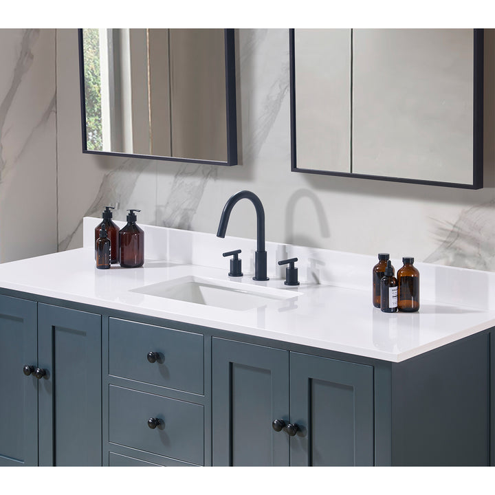 Andalo Composite Stone Vanity Top in Snow White with Single White Sink