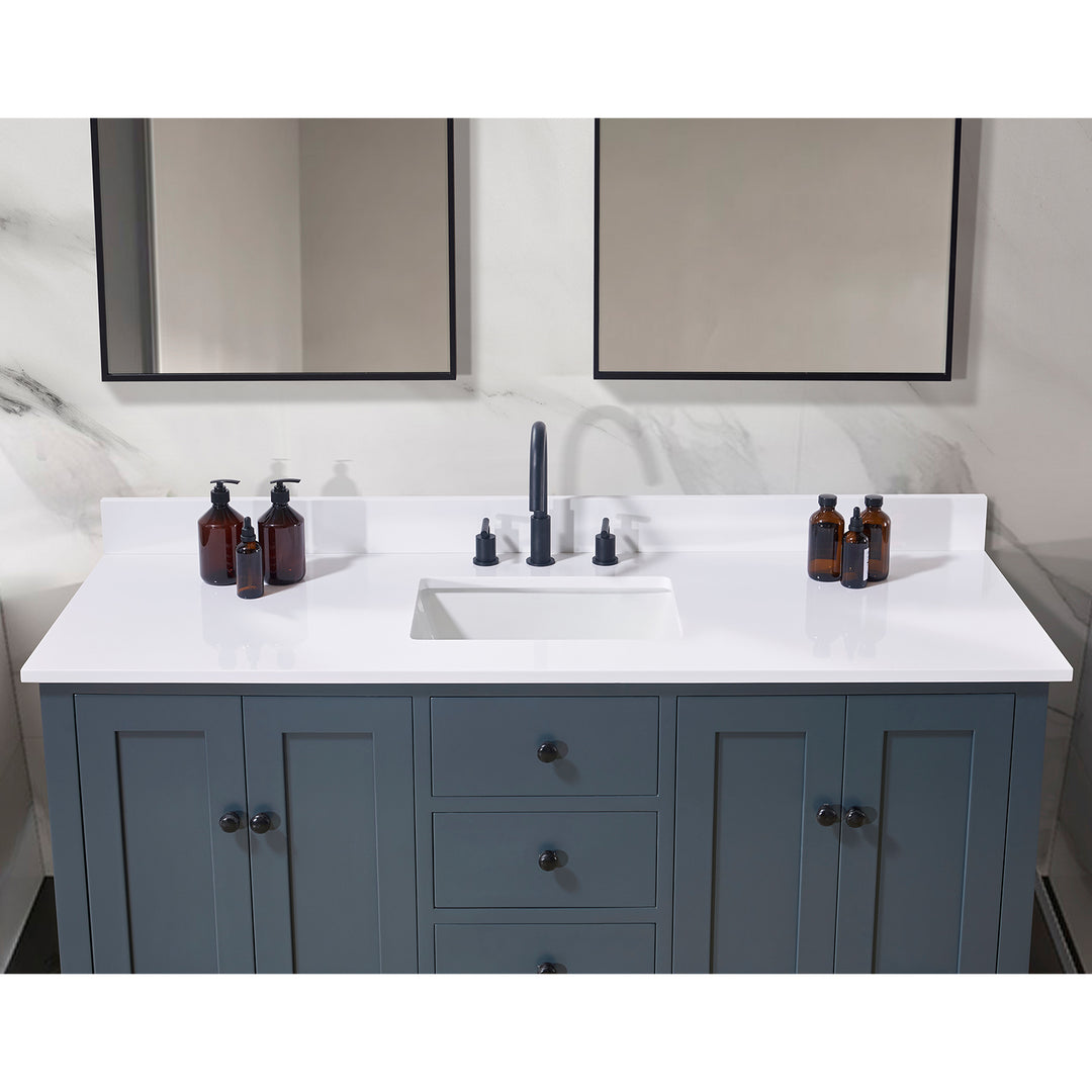 Andalo Composite Stone Vanity Top in Snow White with Single White Sink