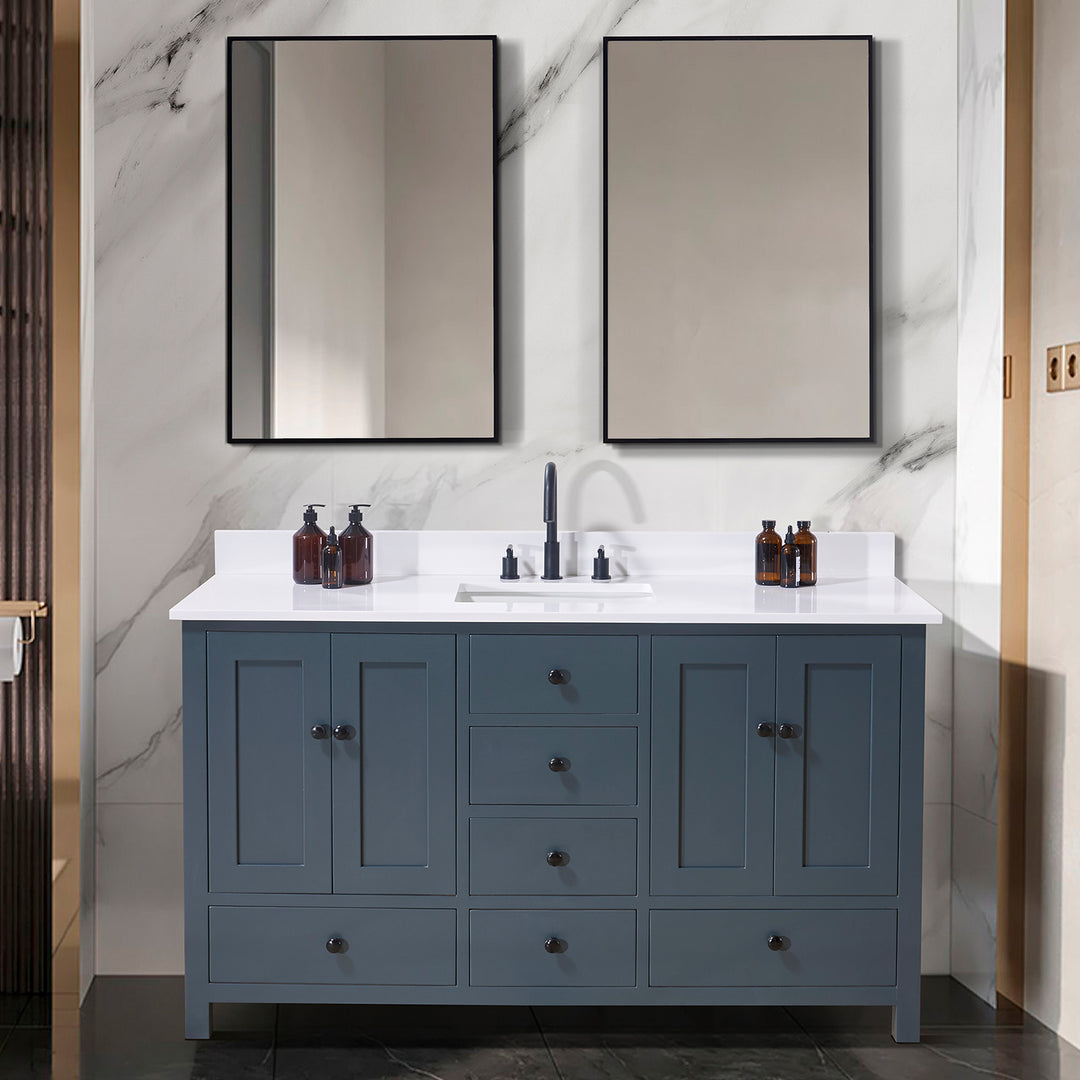 Andalo Composite Stone Vanity Top in Snow White with Single White Sink