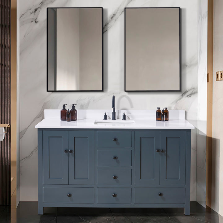 Andalo Composite Stone Vanity Top in Snow White with Single White Sink