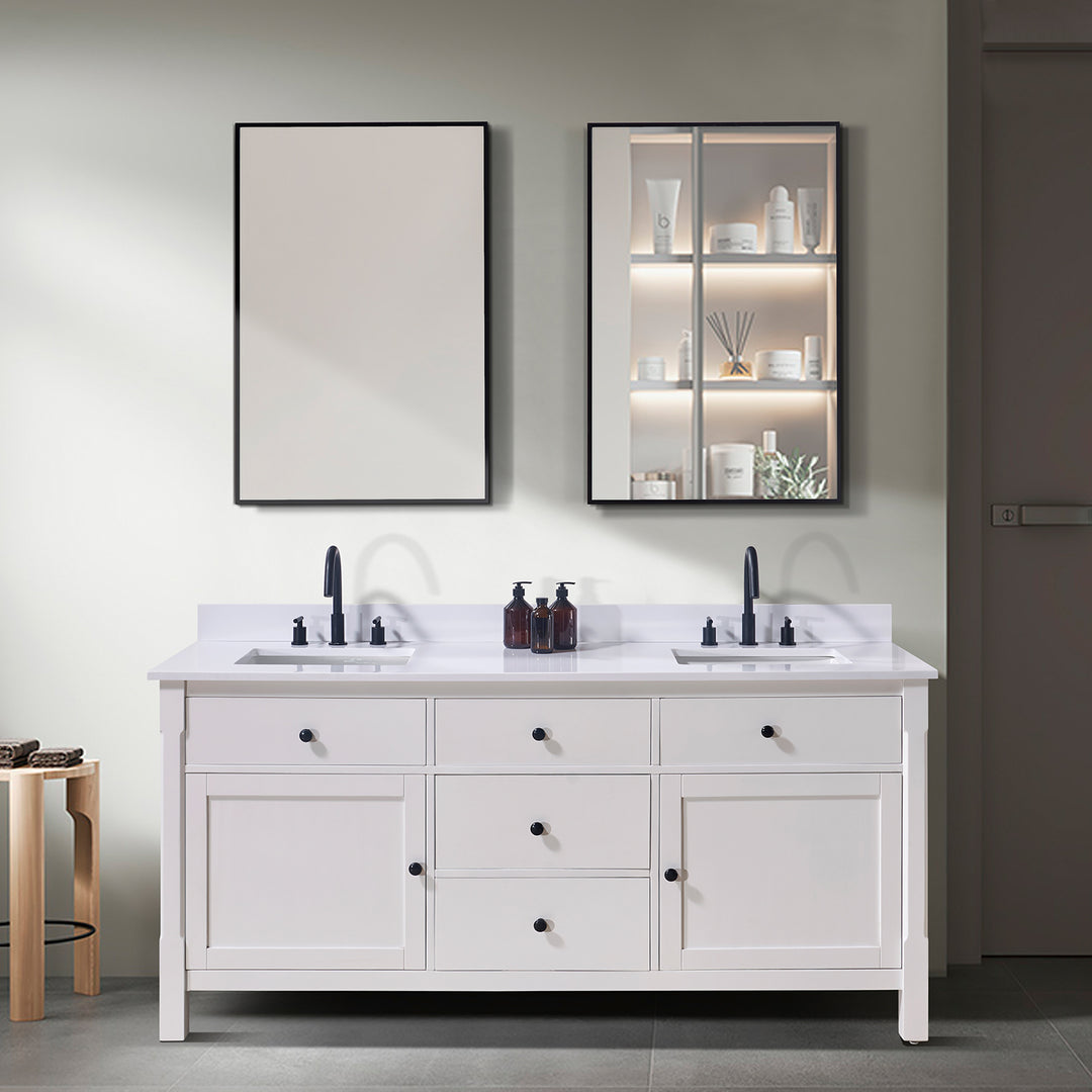 Andalo Composite Stone Vanity Top in Snow White with White Sink