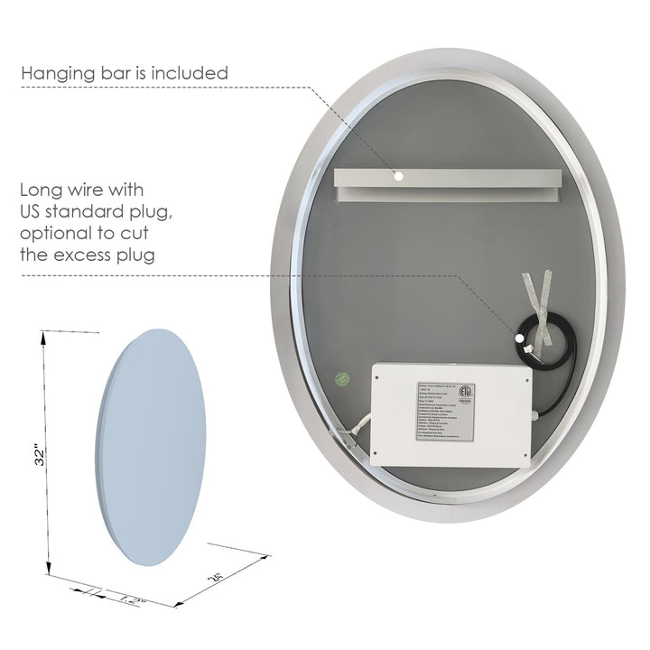 Matera Oval Frameless Modern LED Bathroom Vanity Mirror
