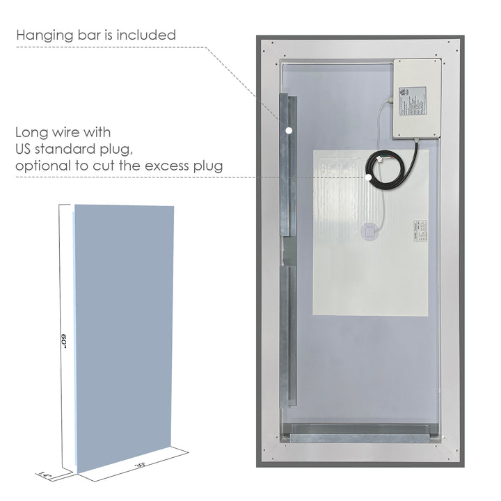 Genova Rectangle Frameless Modern Bathroom/Vanity LED Lighted Wall Mirror