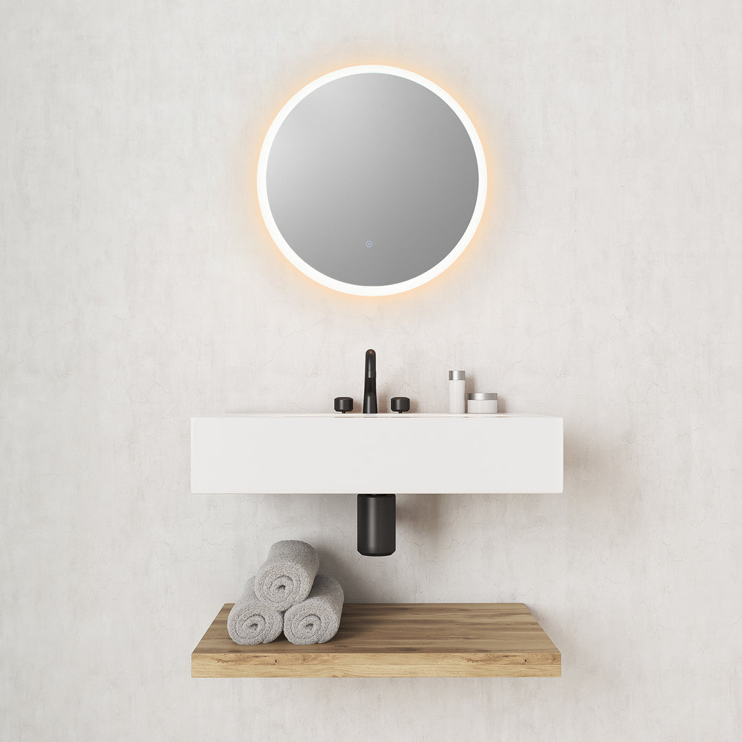 Dimora Round Frameless Modern Bathroom/Vanity LED Lighted Wall Mirror