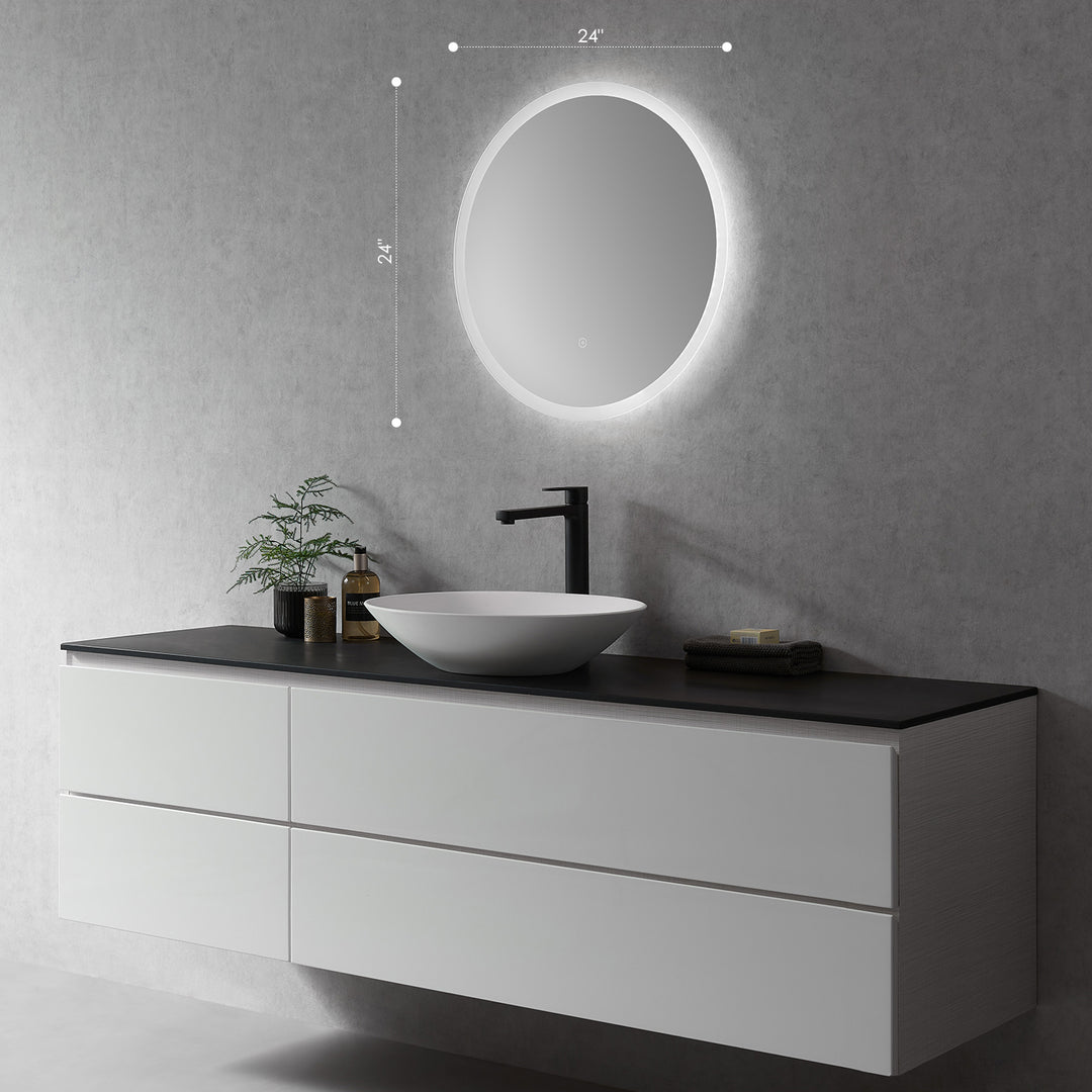 Dimora Round Frameless Modern Bathroom/Vanity LED Lighted Wall Mirror
