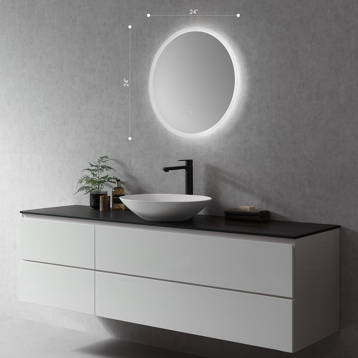Dimora Round Frameless Modern Bathroom/Vanity LED Lighted Wall Mirror