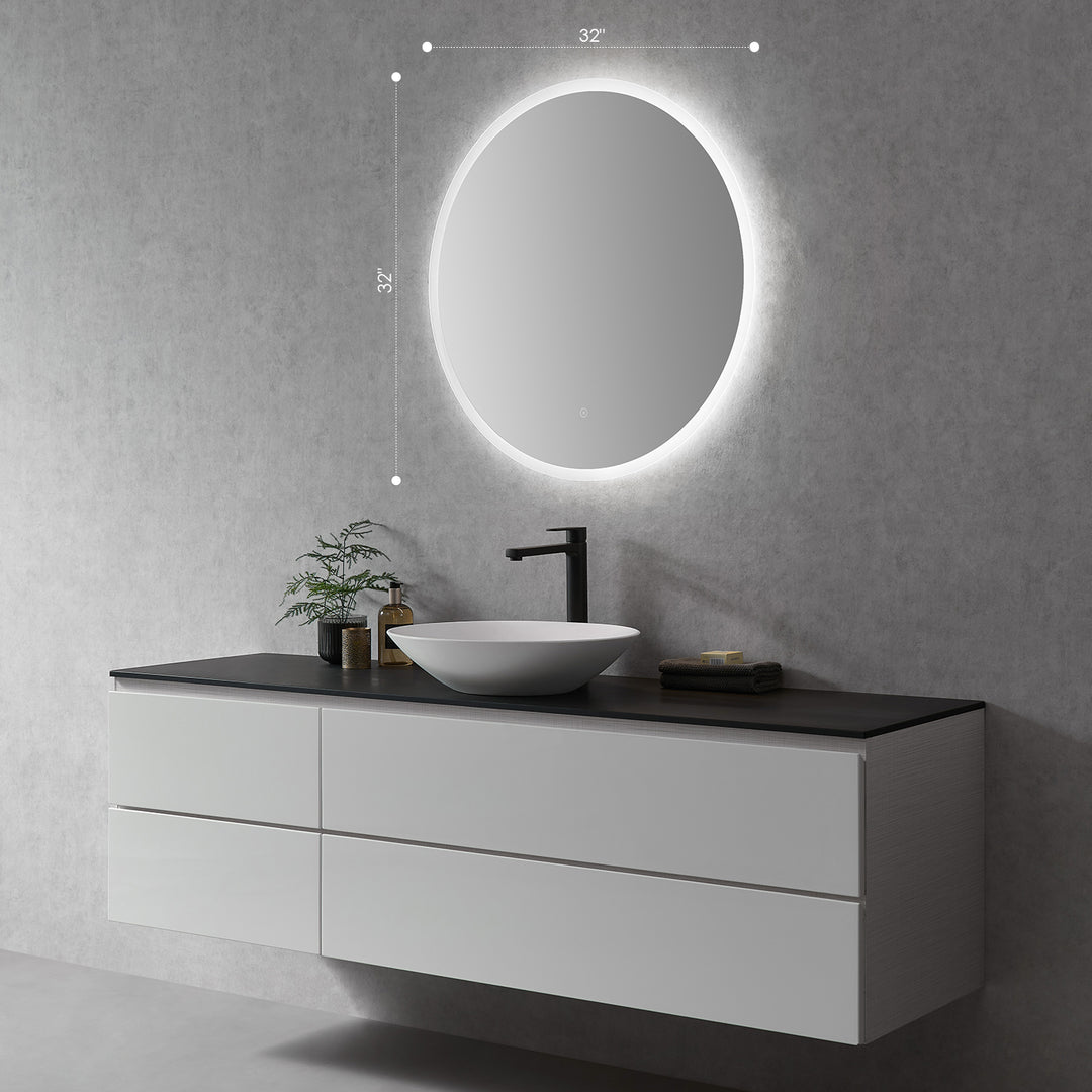 Dimora Round Frameless Modern Bathroom/Vanity LED Lighted Wall Mirror