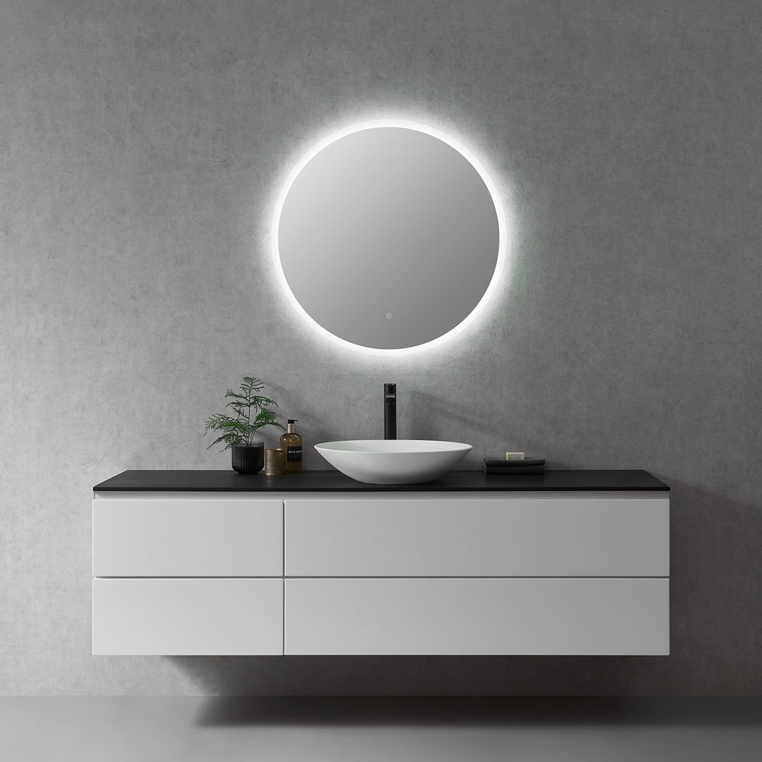Dimora Round Frameless Modern Bathroom/Vanity LED Lighted Wall Mirror