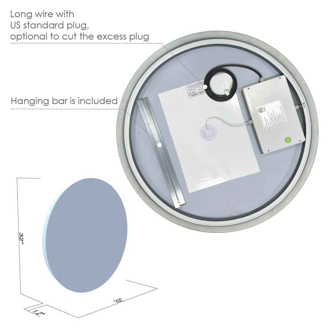 Dimora Round Frameless Modern Bathroom/Vanity LED Lighted Wall Mirror