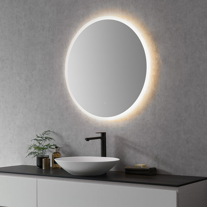 Dimora Round Frameless Modern Bathroom/Vanity LED Lighted Wall Mirror