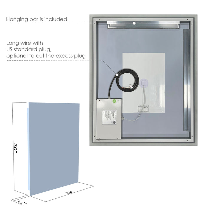 Cassano Rectangle Frameless Modern Bathroom/Vanity LED Lighted Wall Mirror