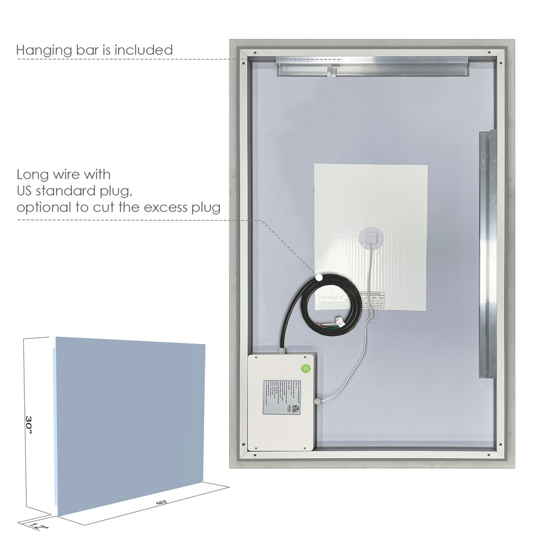 Cassano Rectangle Frameless Modern Bathroom/Vanity LED Lighted Wall Mirror