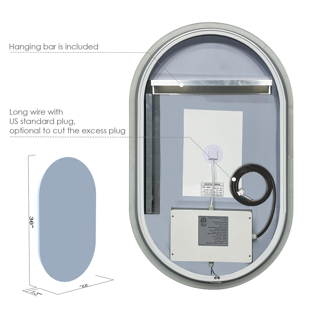 Borgo Oval Modern Bathroom/Vanity LED Lighted Wall Mirror
 36" Frameless Modern Bathroom/Vanity LED Lighted Wall Mirror