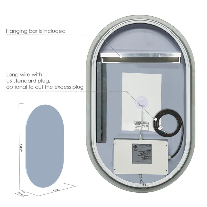 Borgo Oval Modern Bathroom/Vanity LED Lighted Wall Mirror
 36" Frameless Modern Bathroom/Vanity LED Lighted Wall Mirror