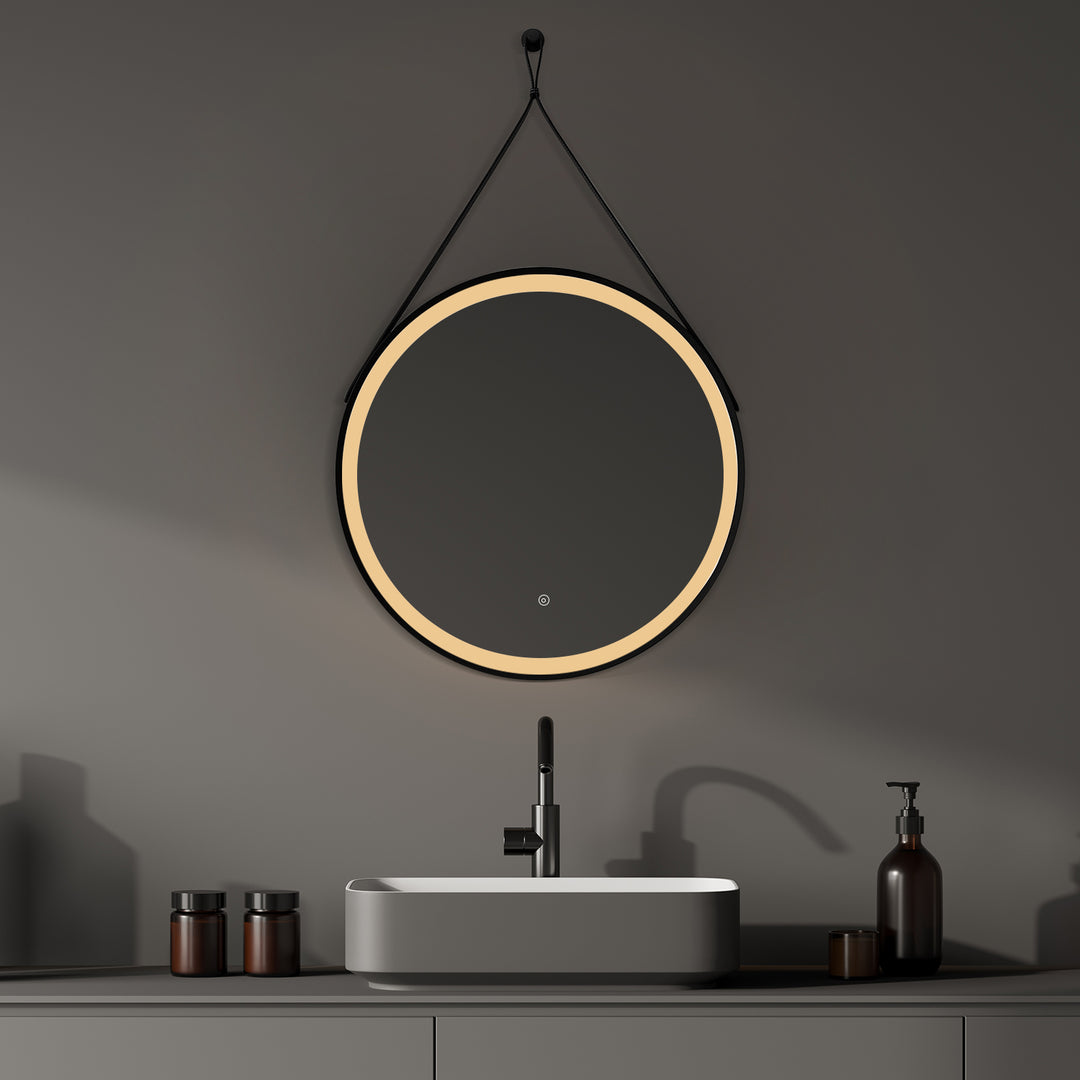 Roccia Round 28" Framed in Modern Bathroom/Vanity LED Lighted Wall Mirror