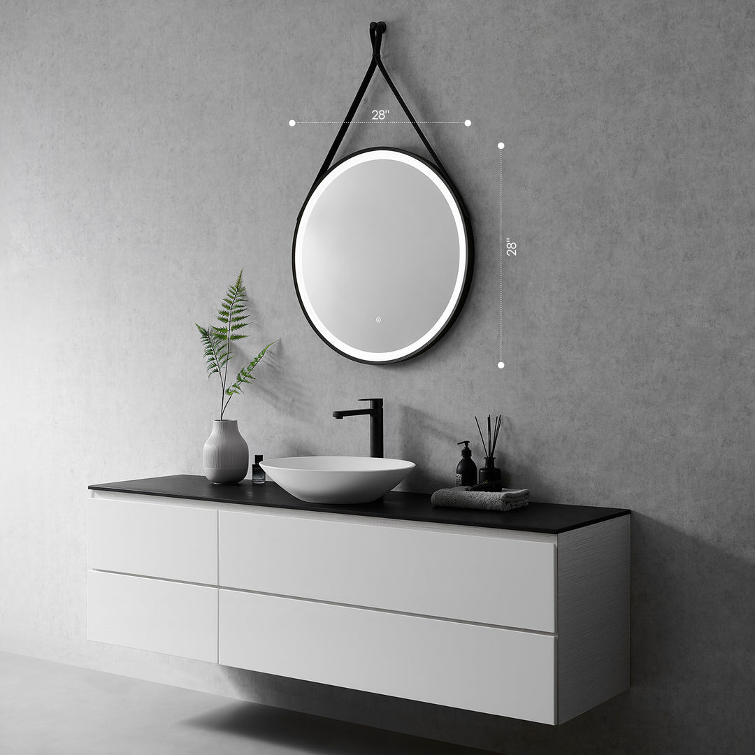 Roccia Round 28" Framed in Modern Bathroom/Vanity LED Lighted Wall Mirror