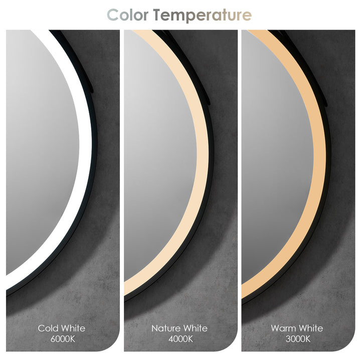 Roccia Round 28" Framed in Modern Bathroom/Vanity LED Lighted Wall Mirror