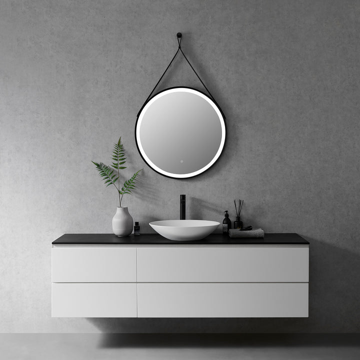 Roccia Round 28" Framed in Modern Bathroom/Vanity LED Lighted Wall Mirror