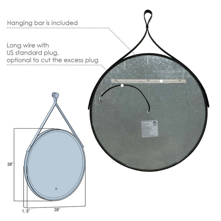 Roccia Round 28" Framed in Modern Bathroom/Vanity LED Lighted Wall Mirror