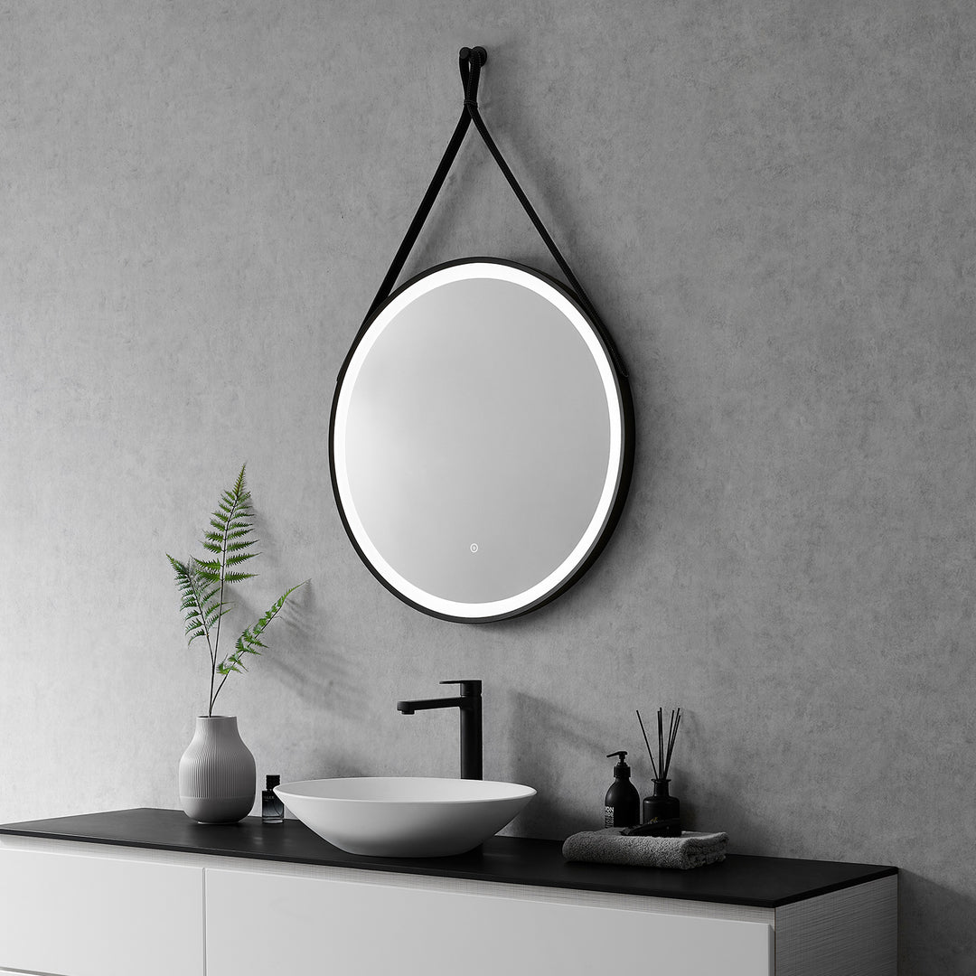 Roccia Round 28" Framed in Modern Bathroom/Vanity LED Lighted Wall Mirror