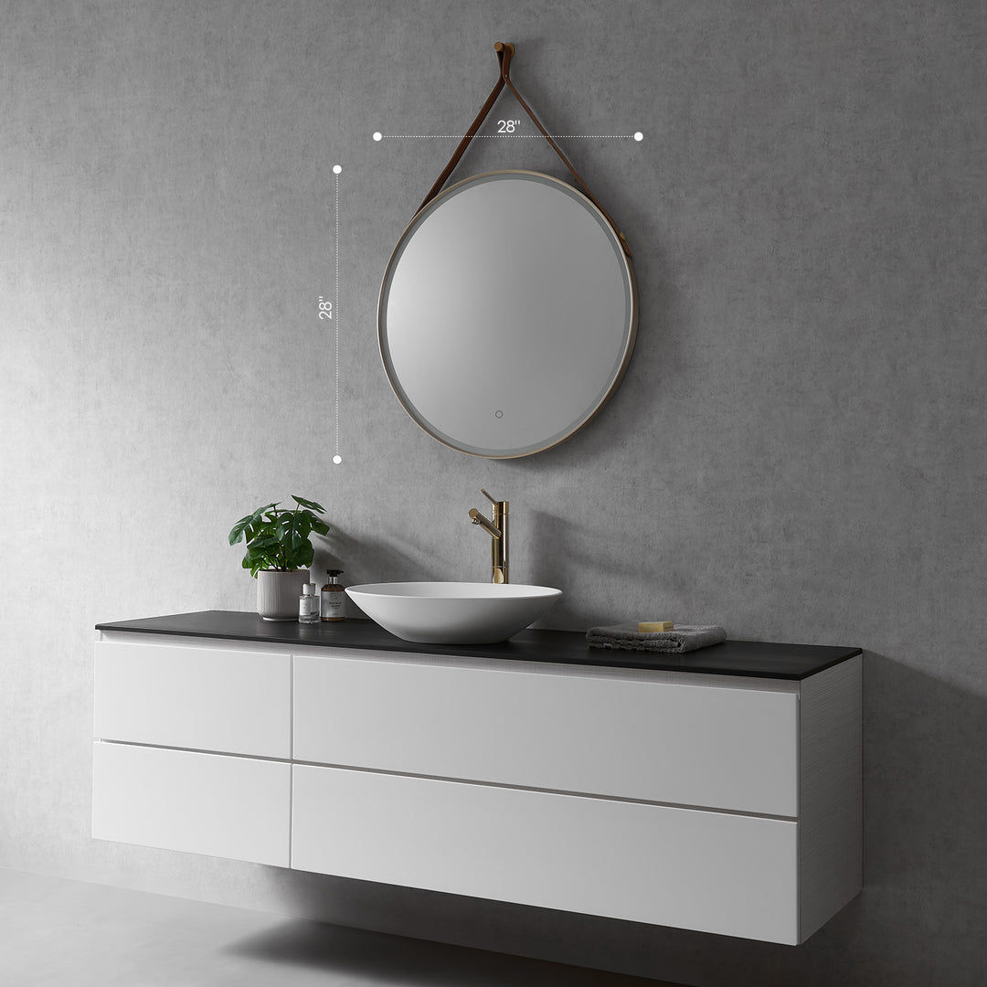 Roccia Round 28" Framed in Modern Bathroom/Vanity LED Lighted Wall Mirror