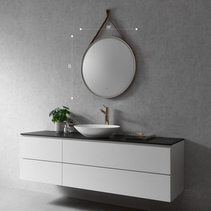 Roccia Round 28" Framed in Modern Bathroom/Vanity LED Lighted Wall Mirror