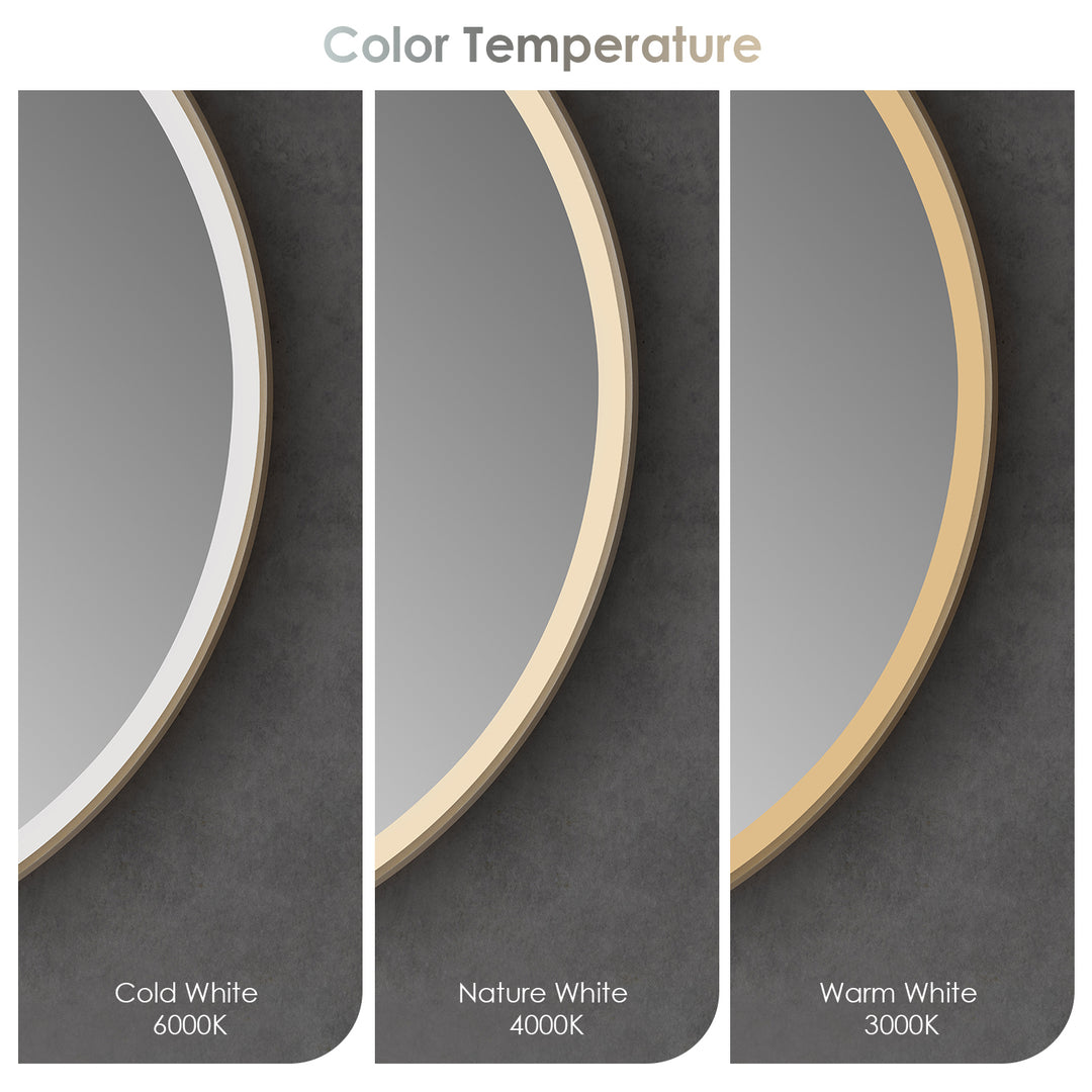 Roccia Round 28" Framed in Modern Bathroom/Vanity LED Lighted Wall Mirror