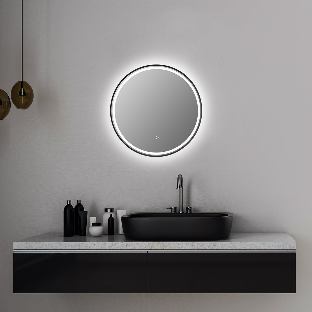 Palme Round Framed in Modern Bathroom/Vanity LED Lighted Wall Mirror