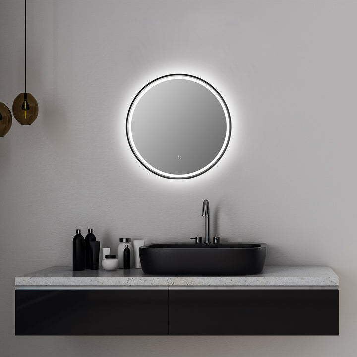 Palme Round Framed in Modern Bathroom/Vanity LED Lighted Wall Mirror