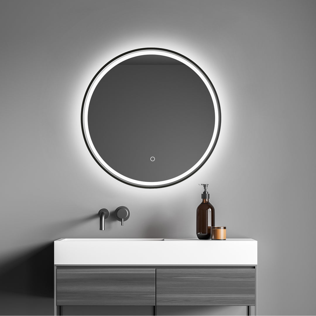Palme Round Framed in Modern Bathroom/Vanity LED Lighted Wall Mirror