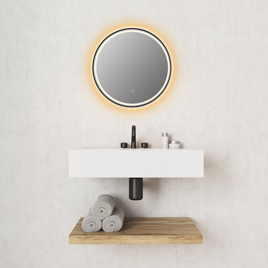 Palme Round Framed in Modern Bathroom/Vanity LED Lighted Wall Mirror